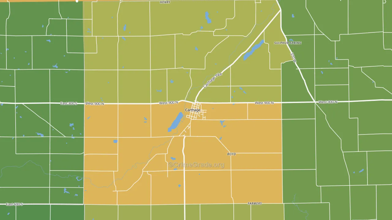 Carthage, IN Map of Drug-Related Crime Rates