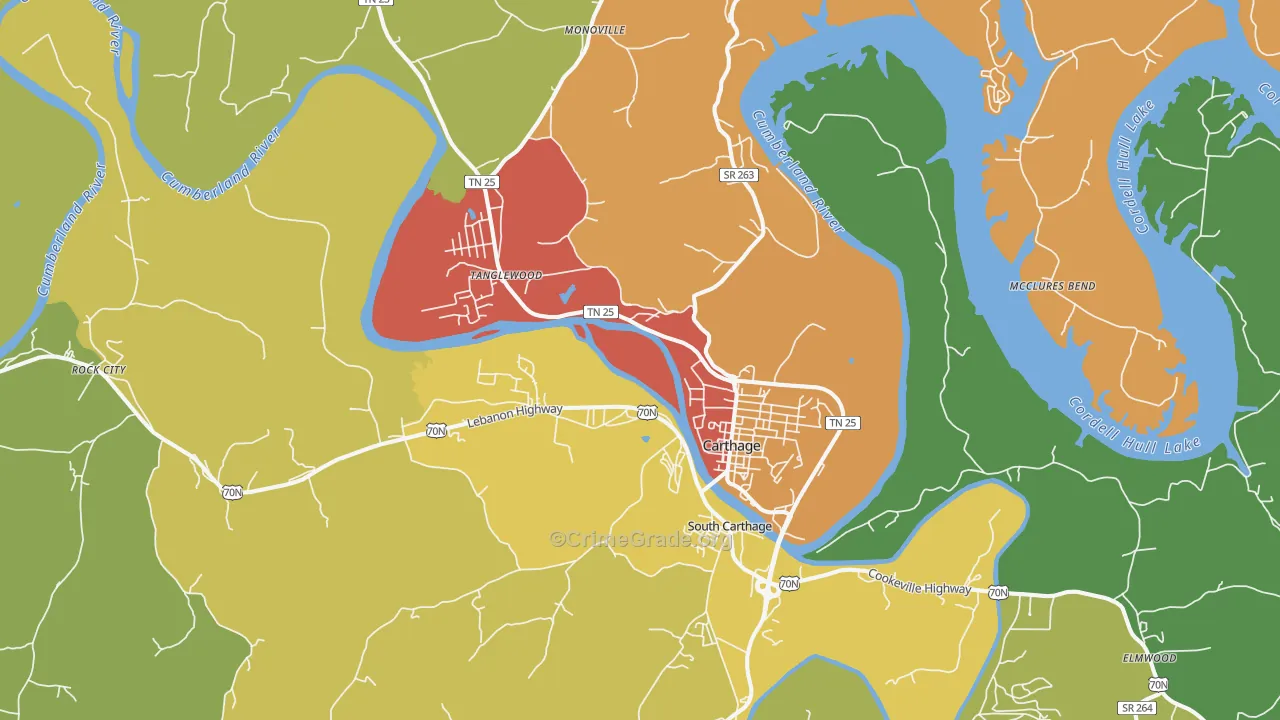Carthage, TN Map of Drug-Related Crime Rates