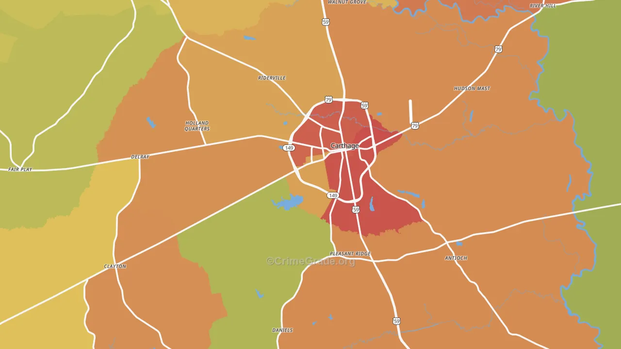 Carthage, TX Map of Drug-Related Crime Rates