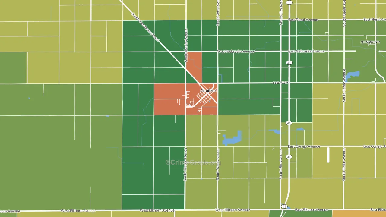 Caruthers, CA Map of Drug-Related Crime Rates