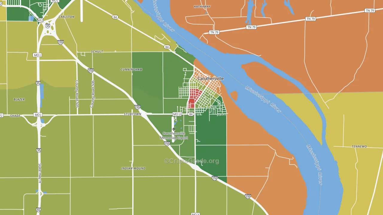 Caruthersville, MO Map of Drug-Related Crime Rates