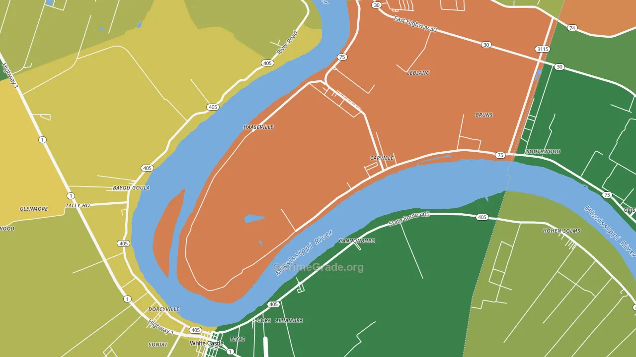 Carville, LA Map of Drug-Related Crime Rates