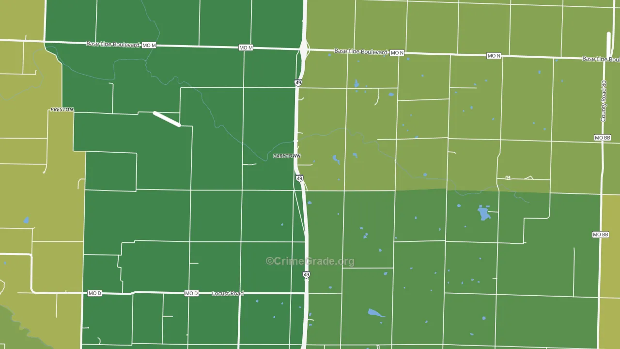 Carytown, MO Map of Drug-Related Crime Rates