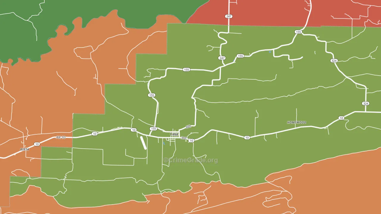 Casa, AR Map of Drug-Related Crime Rates
