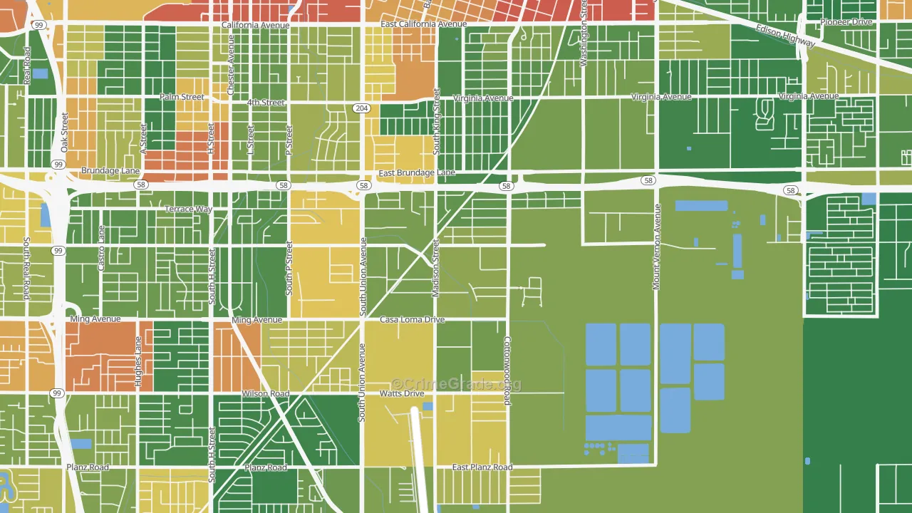 Casa Loma, Bakersfield, CA Map of Drug-Related Crime Rates