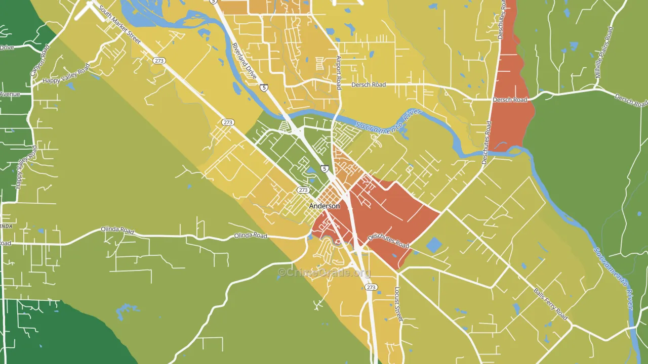 Cascade, Anderson, CA Map of Drug-Related Crime Rates