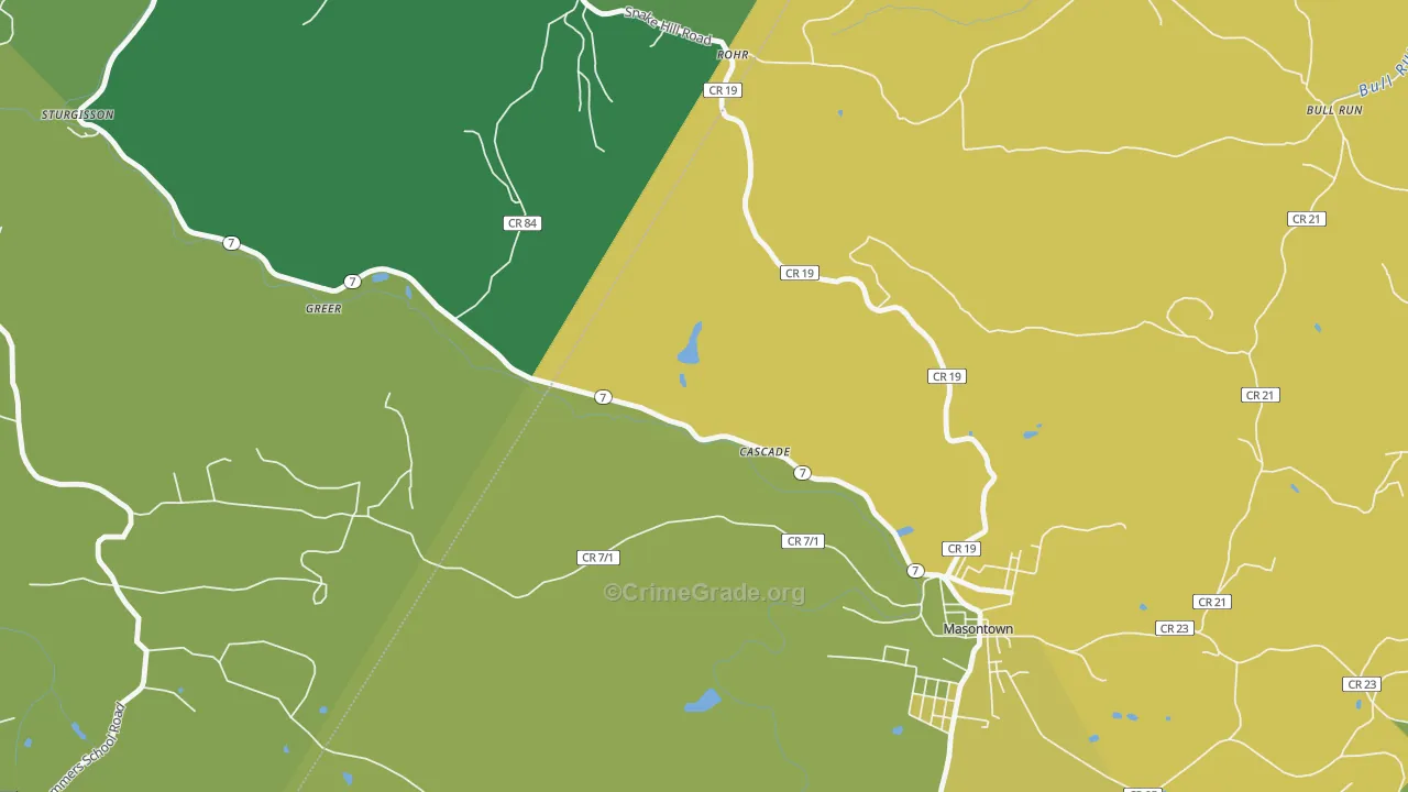 Cascade, WV Map of Drug-Related Crime Rates
