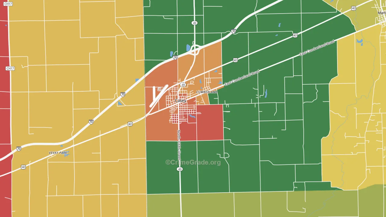 Casey, IL Map of Drug-Related Crime Rates