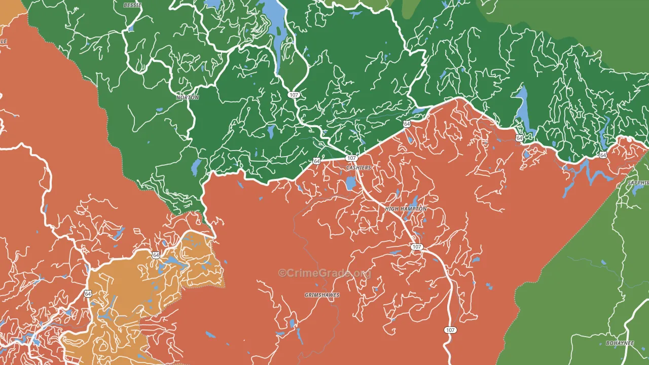 Cashiers, NC Map of Drug-Related Crime Rates