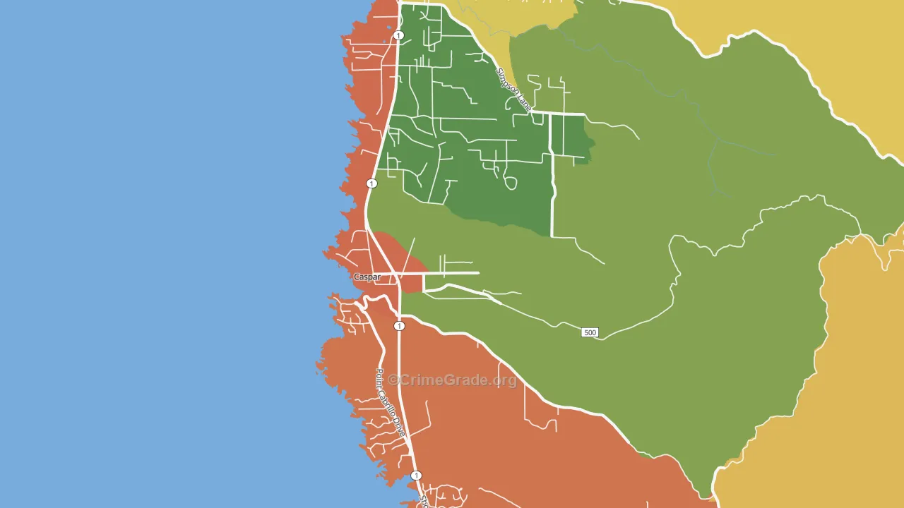 Caspar, CA Map of Drug-Related Crime Rates