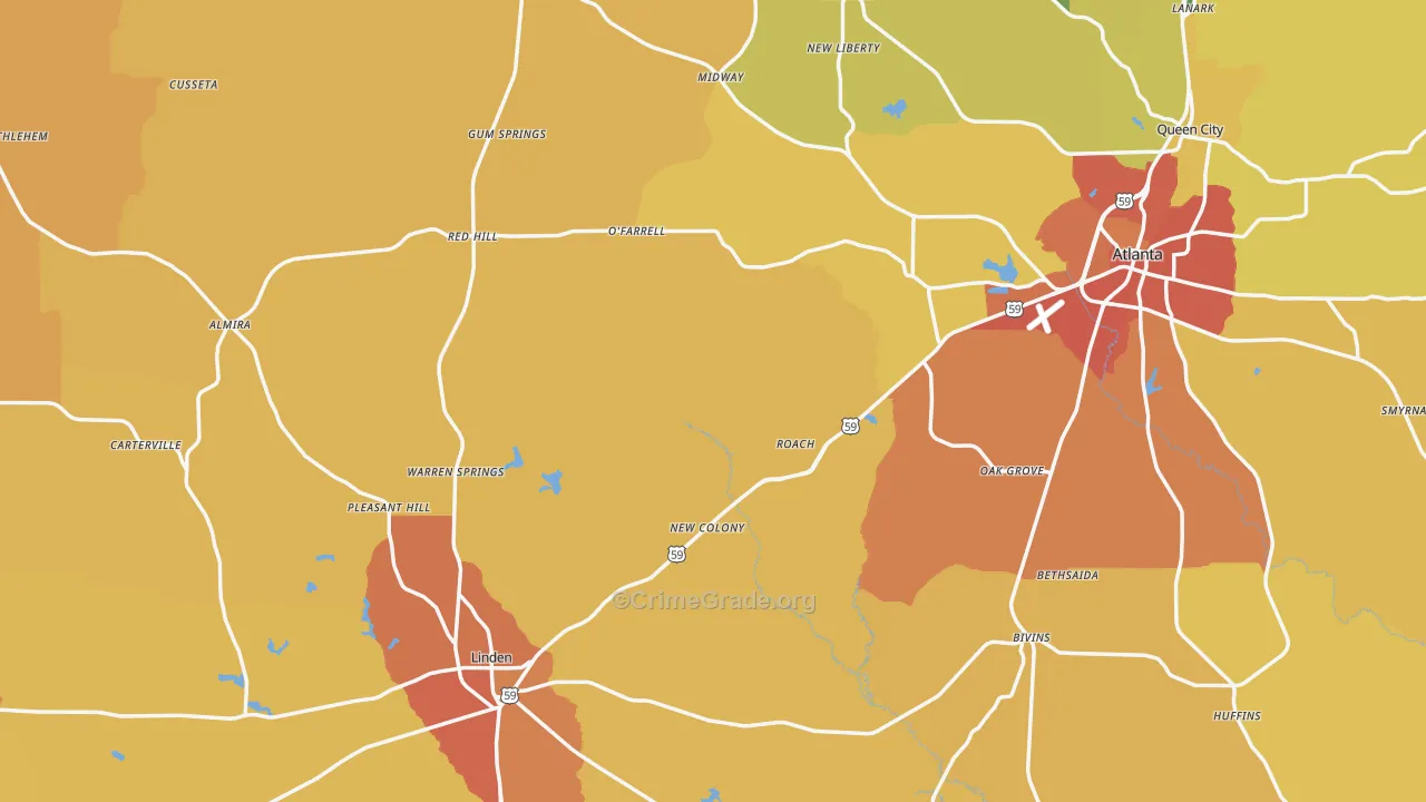 Cass County, TX Map of Drug-Related Crime Rates