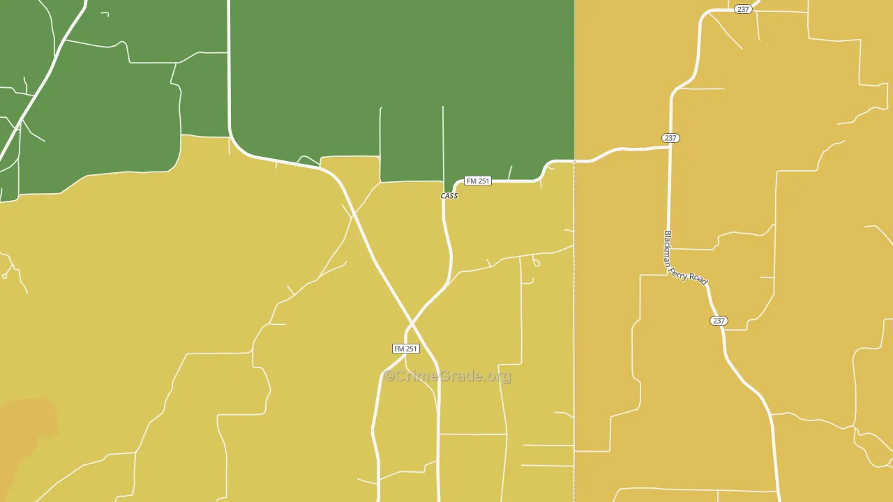 Cass, TX Map of Drug-Related Crime Rates