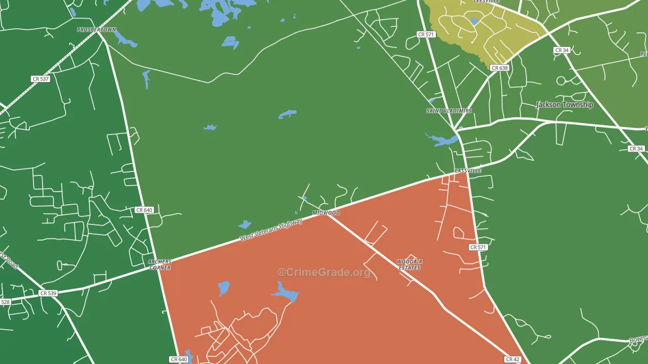 Cassville, NJ Map of Drug-Related Crime Rates