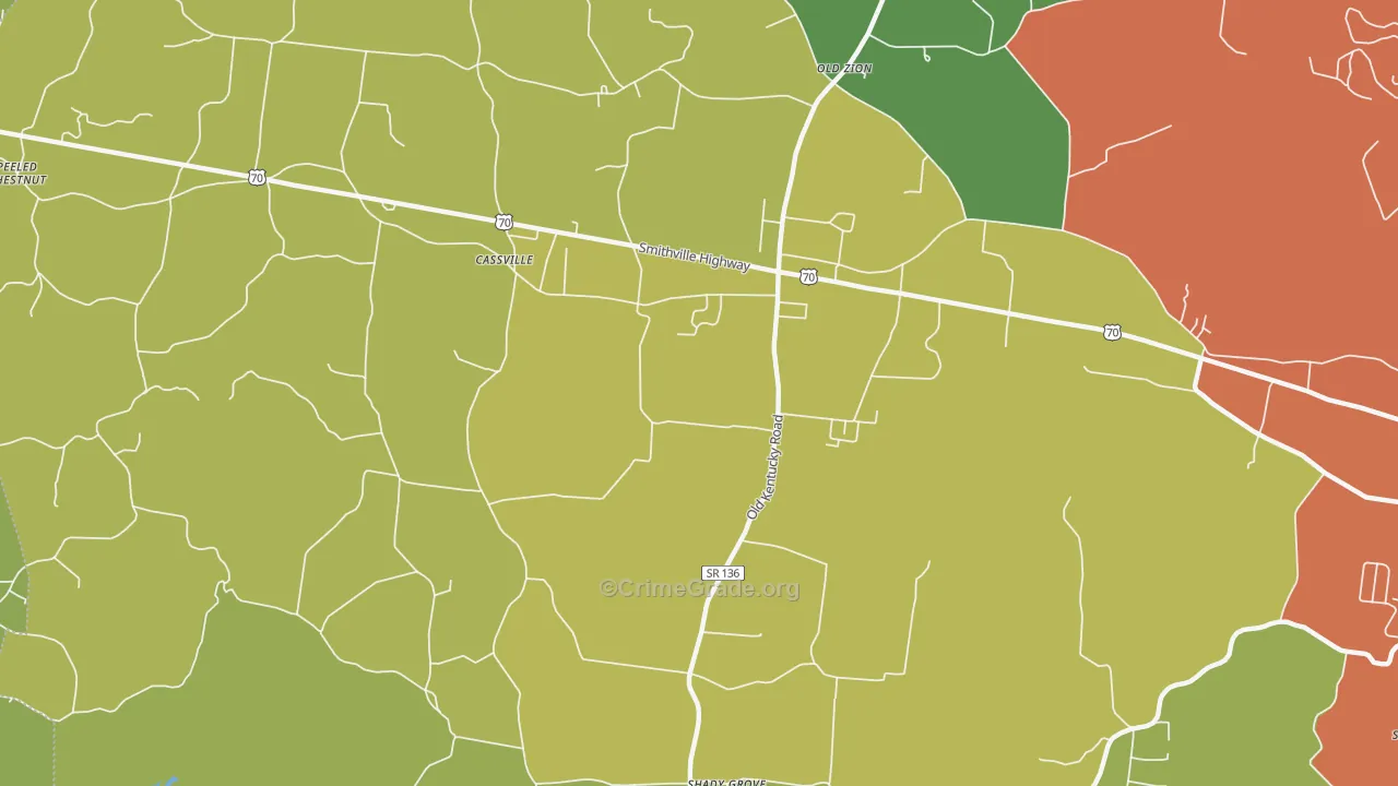 Cassville, TN Map of Drug-Related Crime Rates