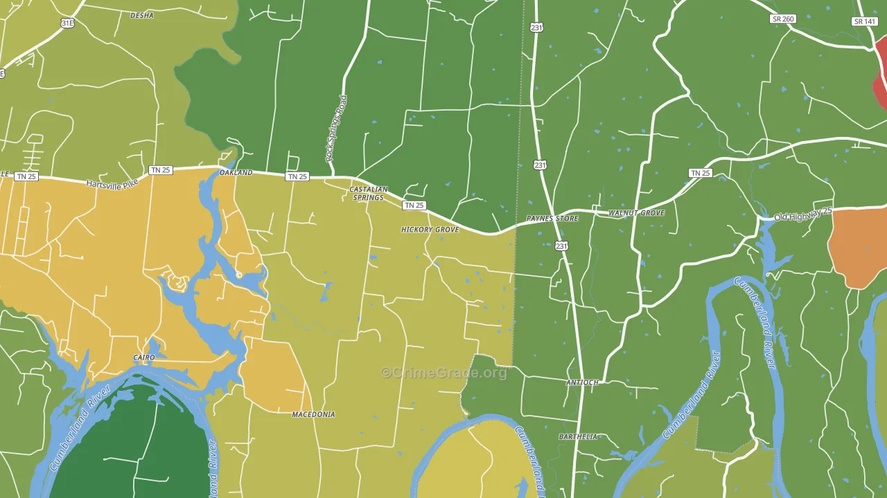 Castalian Springs, TN Map of Drug-Related Crime Rates