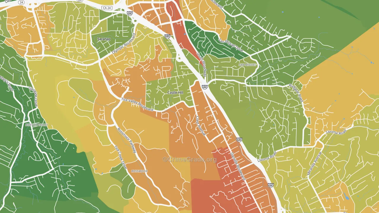 Castle Hill, CA Map of Drug-Related Crime Rates
