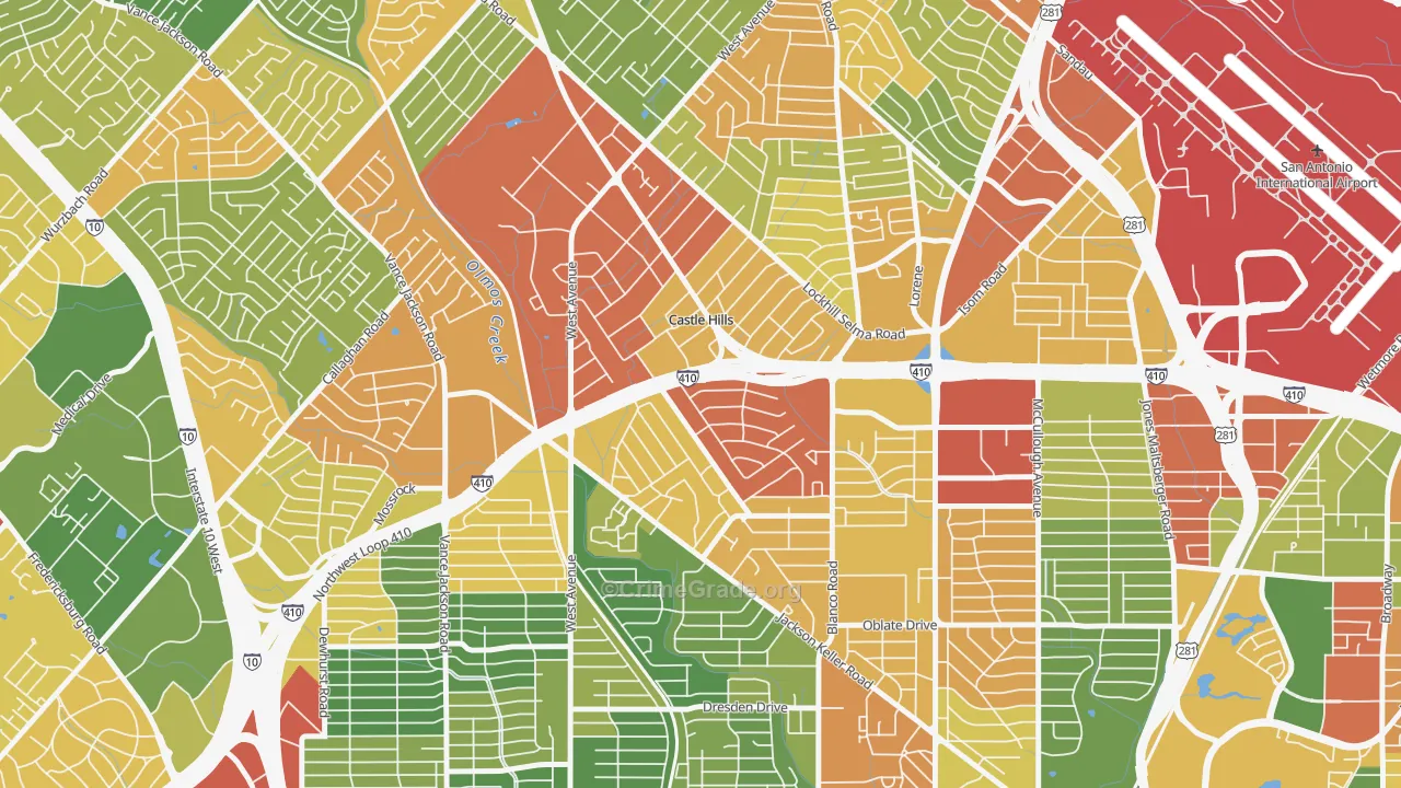 Castle Hills, TX Map of Drug-Related Crime Rates