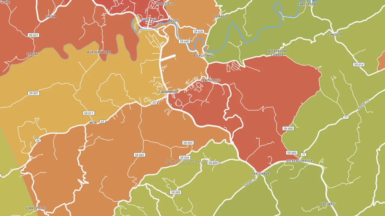 Castlewood, VA Map of Drug-Related Crime Rates