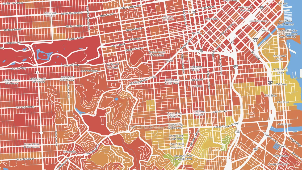 Castro-Upper Market, San Francisco, CA Map of Drug-Related Crime Rates