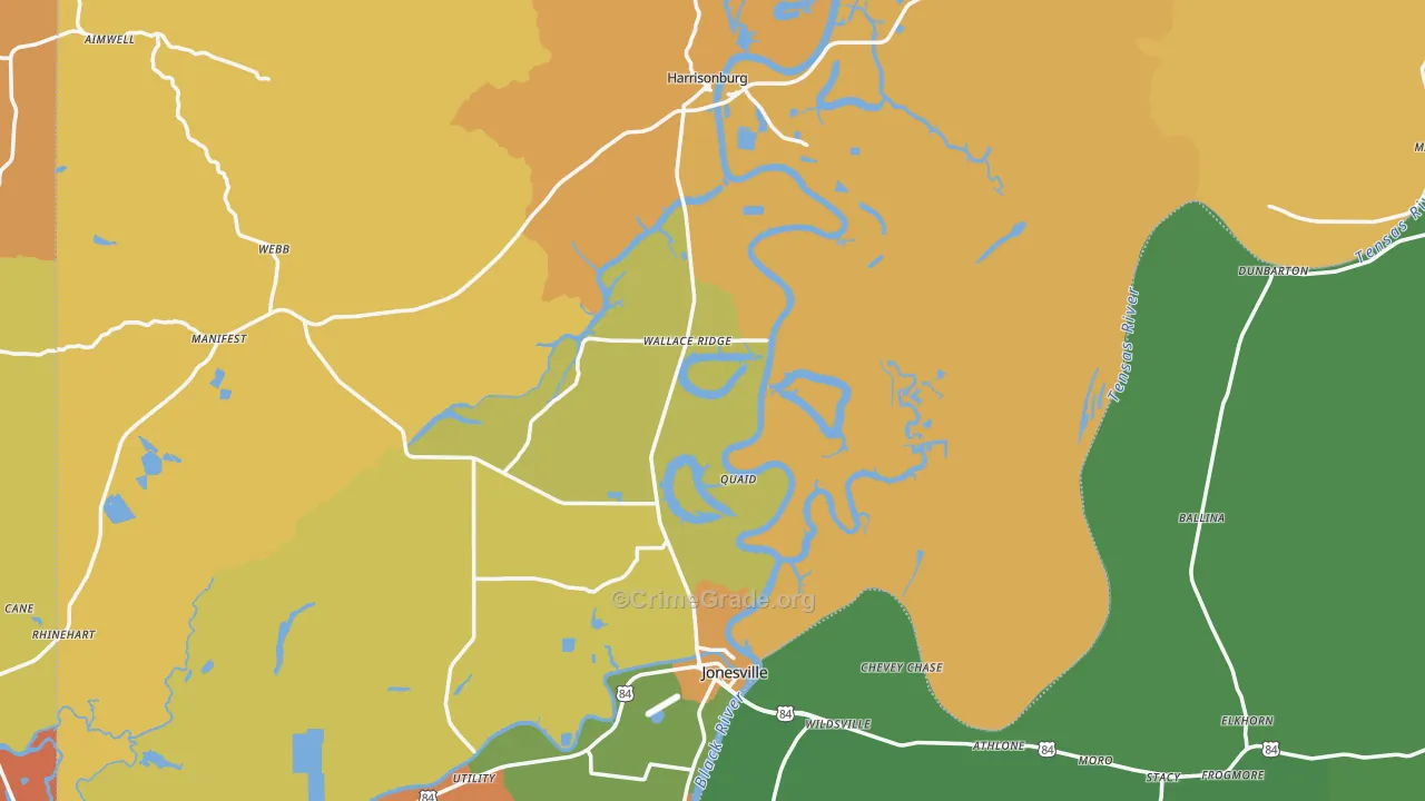 Catahoula Parish, LA Map of Drug-Related Crime Rates