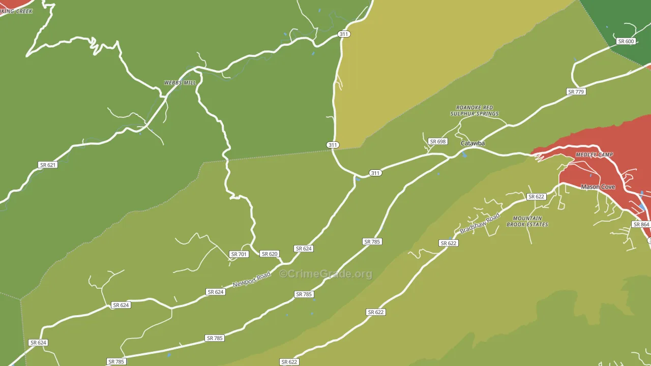 Catawba, VA Map of Drug-Related Crime Rates