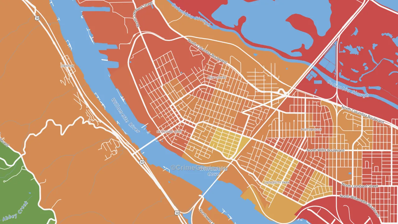 Cathedral Park, Portland, OR Map of Drug-Related Crime Rates