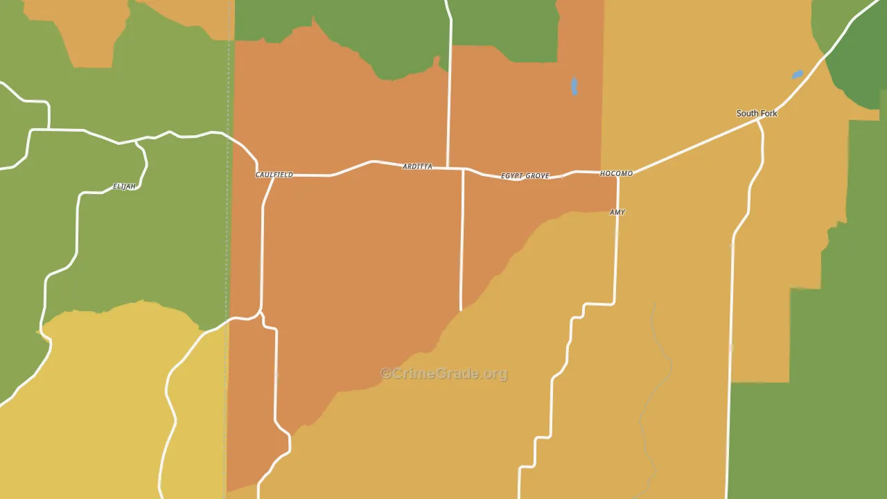 Caulfield, MO Map of Drug-Related Crime Rates