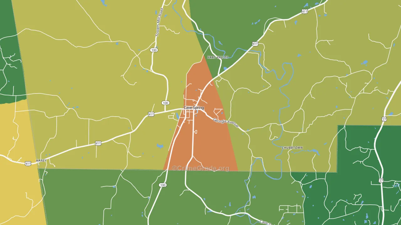 Cave Spring, GA Map of Drug-Related Crime Rates