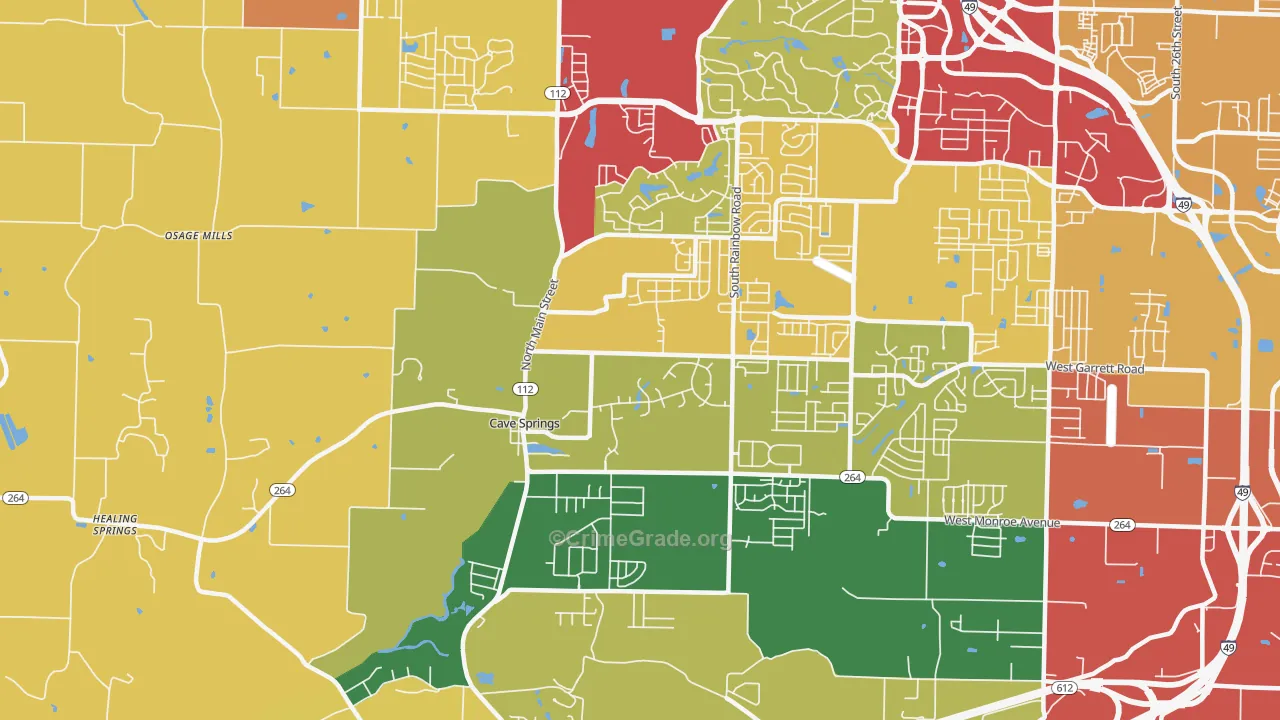 Cave Springs, AR Map of Drug-Related Crime Rates