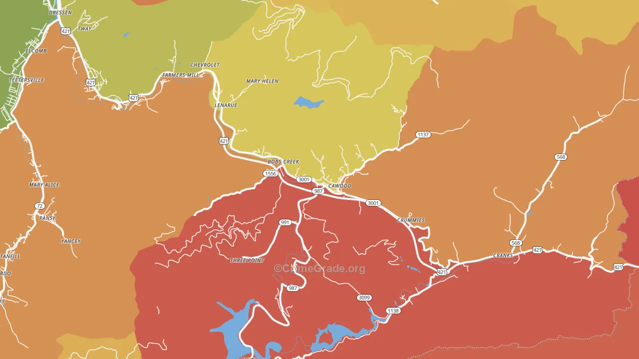 Cawood, KY Map of Drug-Related Crime Rates