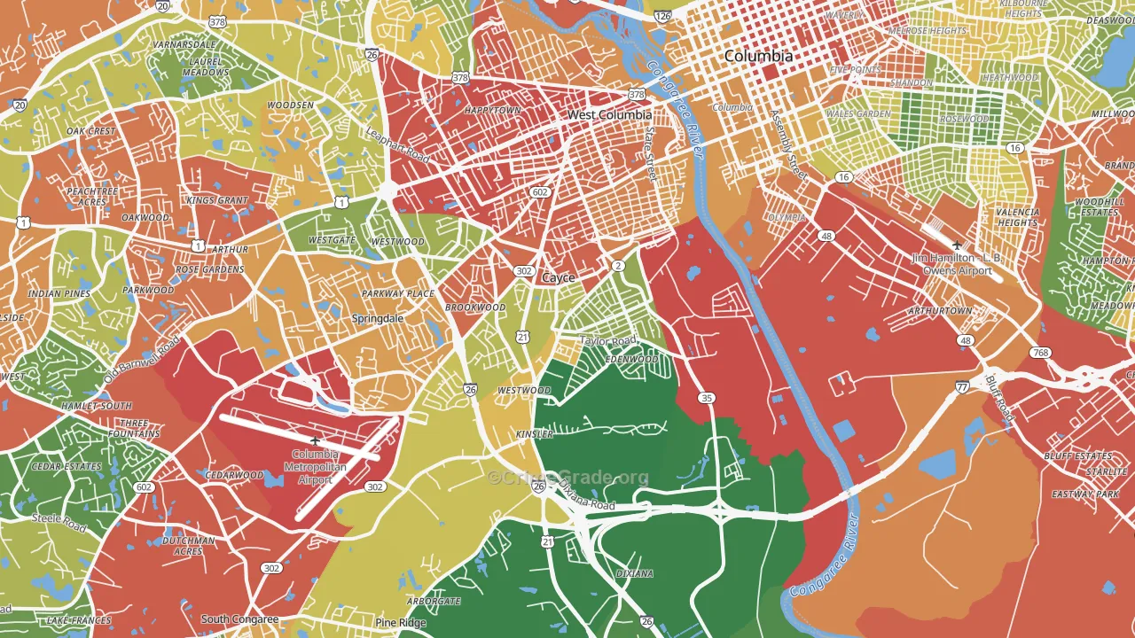 Cayce, SC Map of Drug-Related Crime Rates
