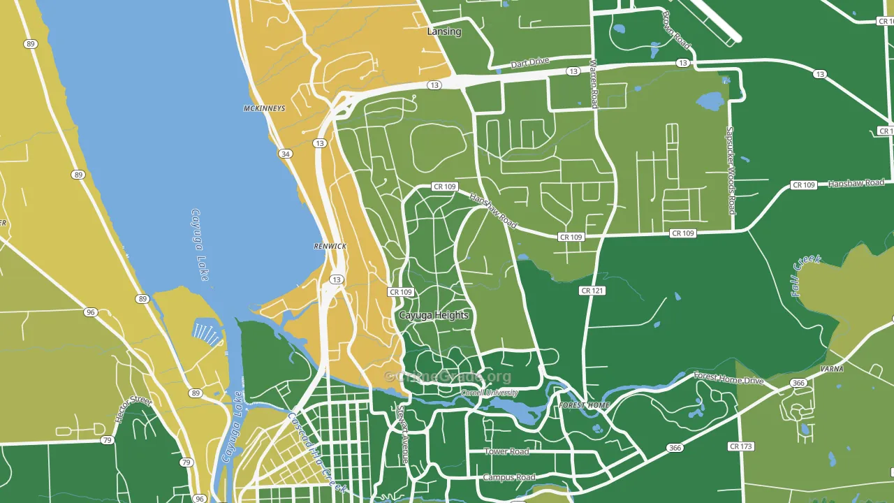 Cayuga Heights, NY Map of Drug-Related Crime Rates
