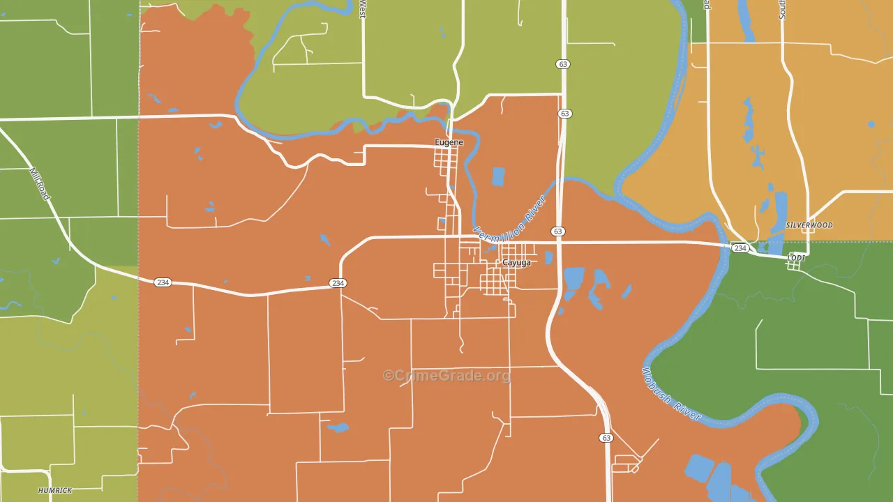 Cayuga, IN Map of Drug-Related Crime Rates