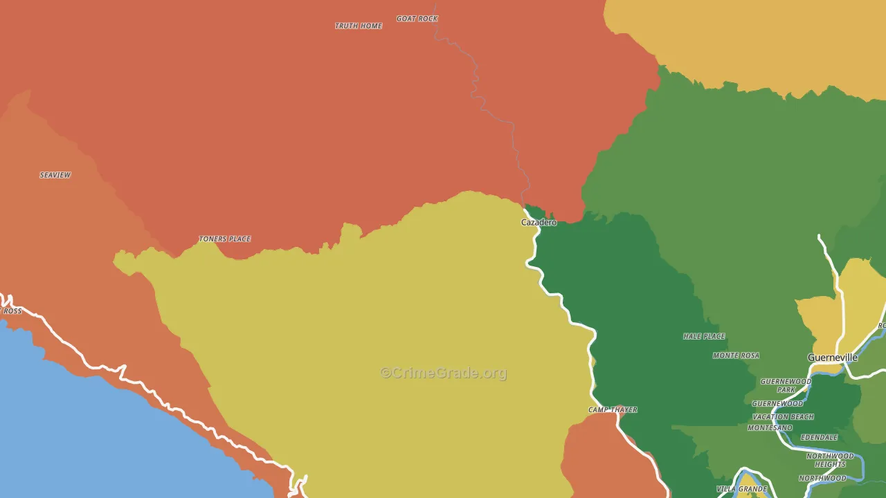 Cazadero, CA Map of Drug-Related Crime Rates
