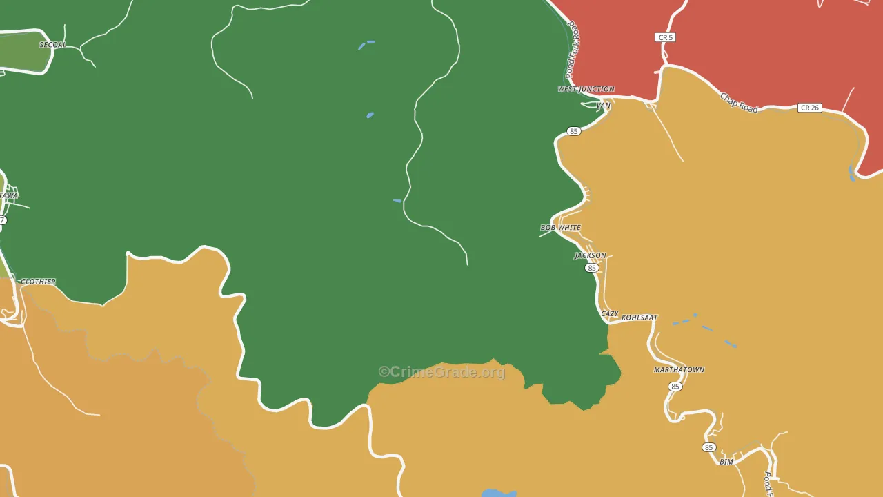 Cazy, WV Map of Drug-Related Crime Rates