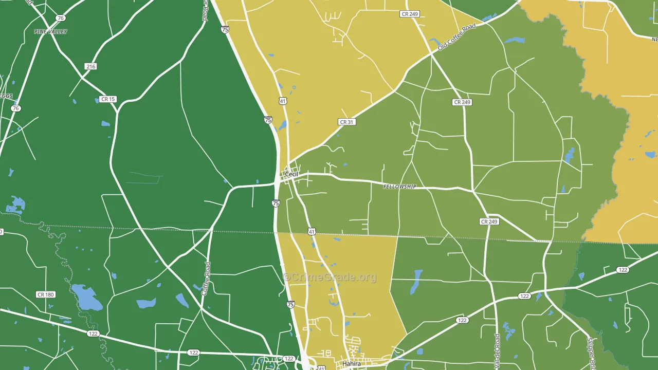 Cecil, GA Map of Drug-Related Crime Rates