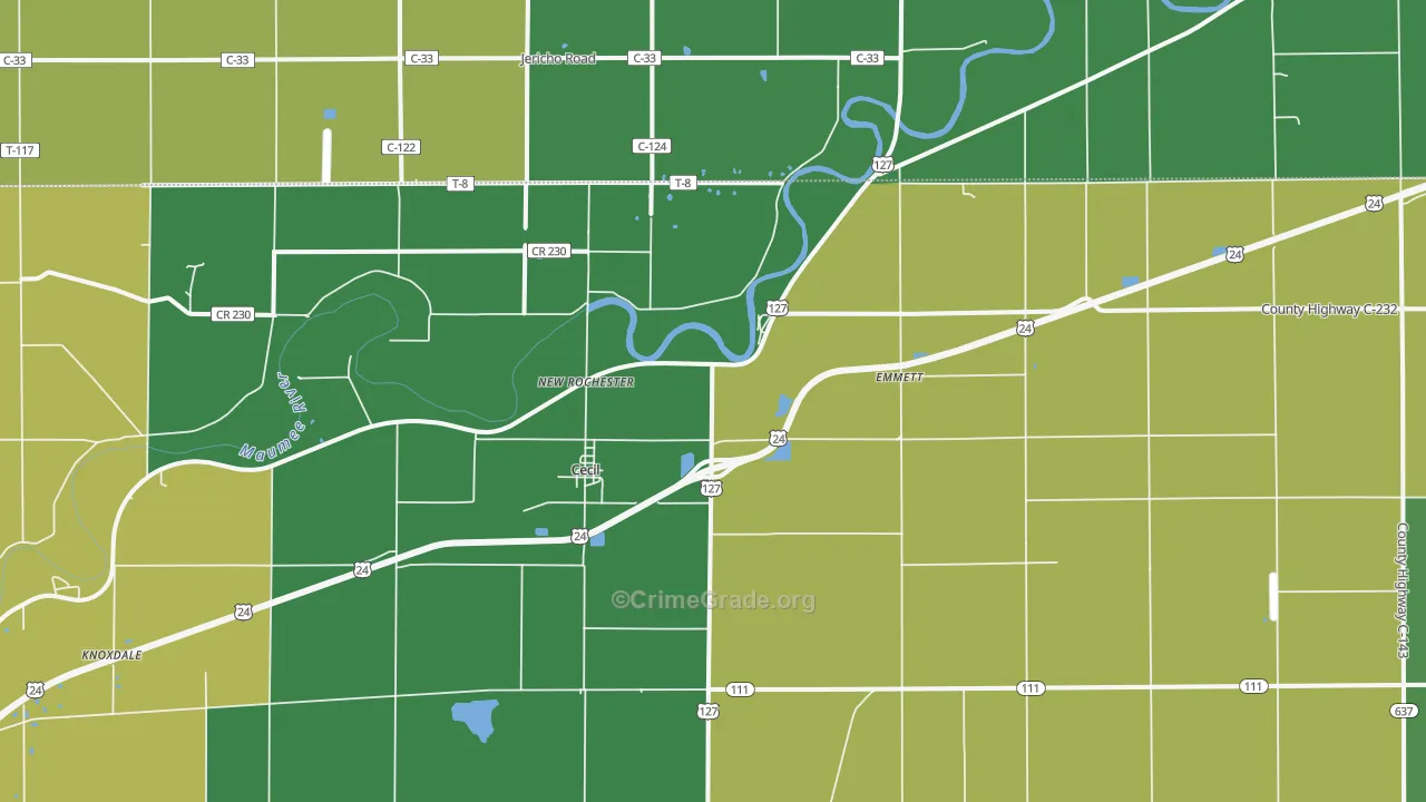 Cecil, OH Map of Drug-Related Crime Rates