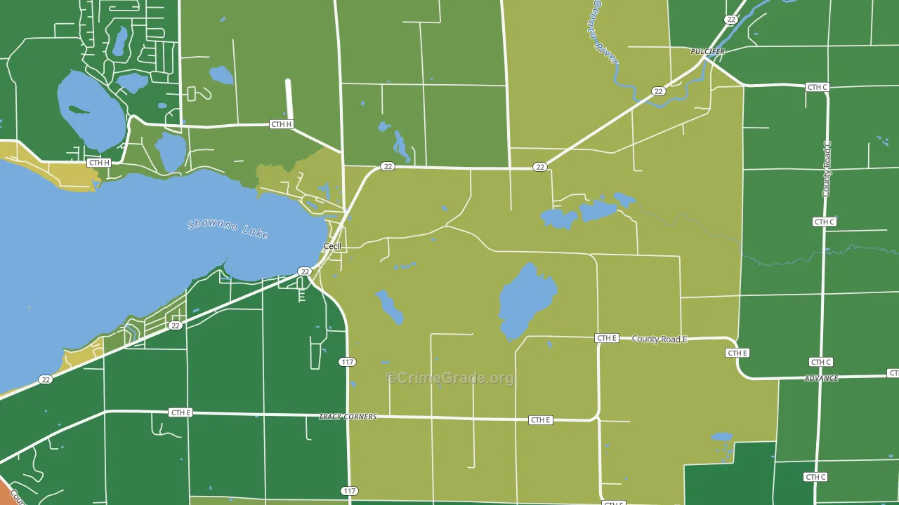 Cecil, WI Map of Drug-Related Crime Rates