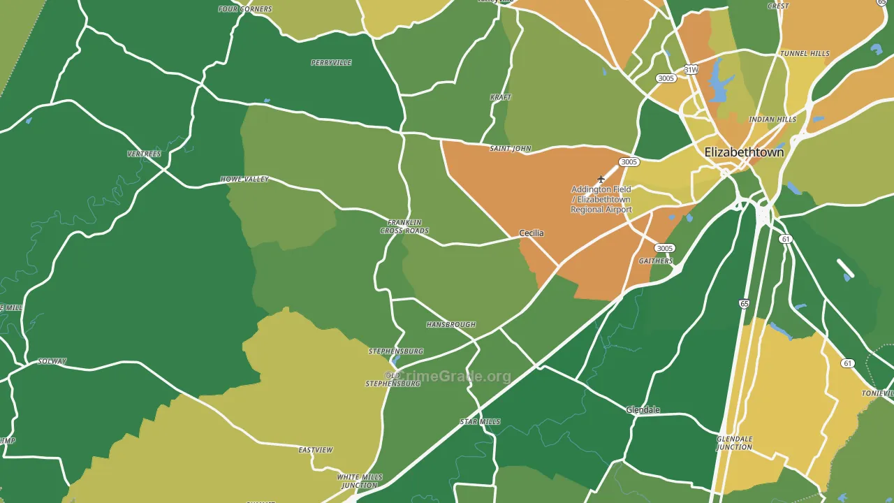 Cecilia, KY Map of Drug-Related Crime Rates
