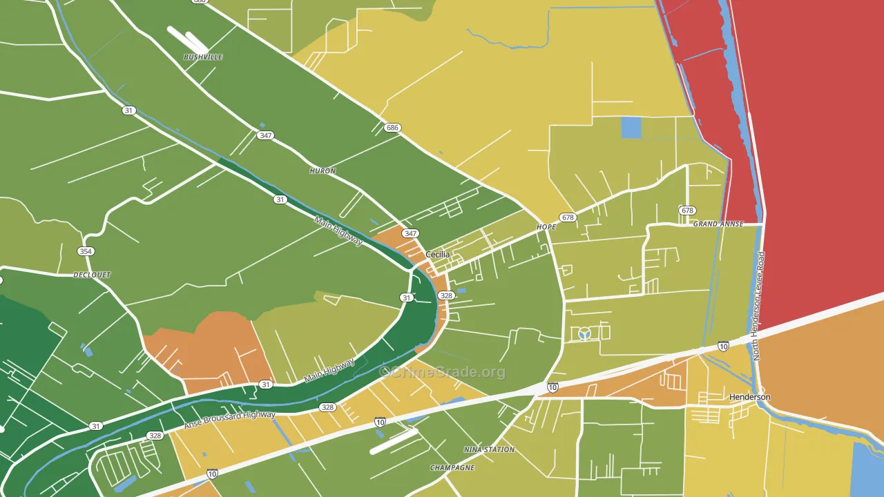Cecilia, LA Map of Drug-Related Crime Rates