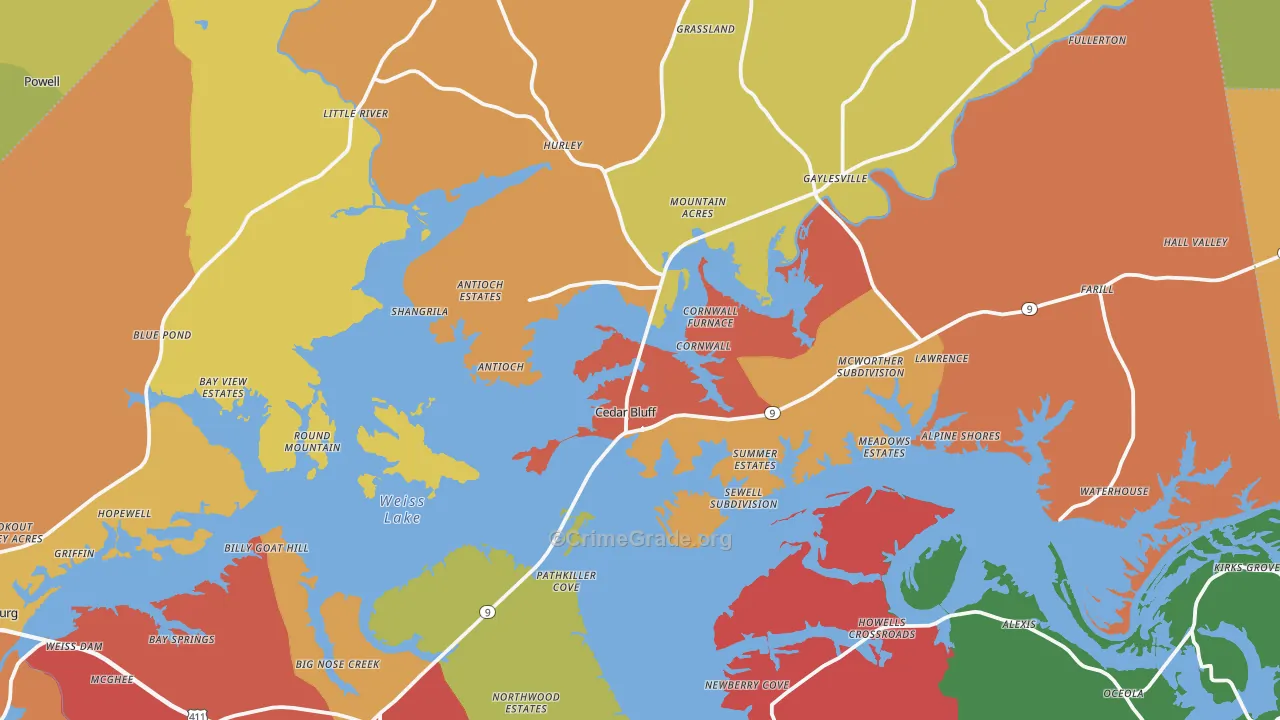 Cedar Bluff, AL Map of Drug-Related Crime Rates