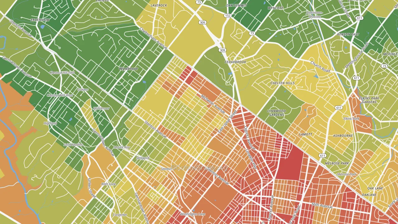 Cedar Brook, Philadelphia, PA Map of Drug-Related Crime Rates