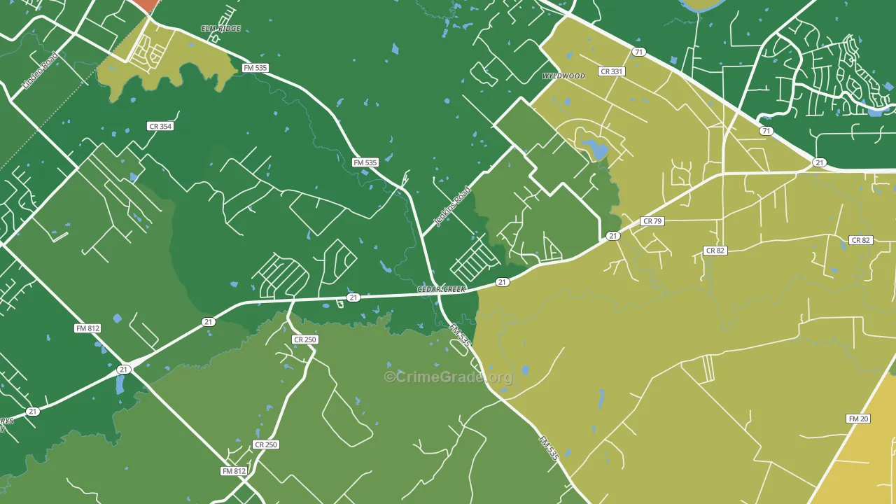 Cedar Creek, TX Map of Drug-Related Crime Rates
