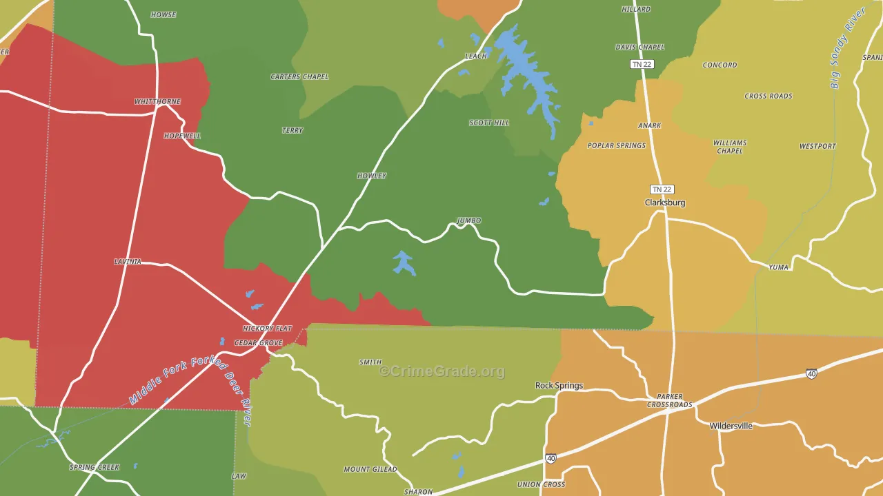 Cedar Grove, TN Map of Drug-Related Crime Rates