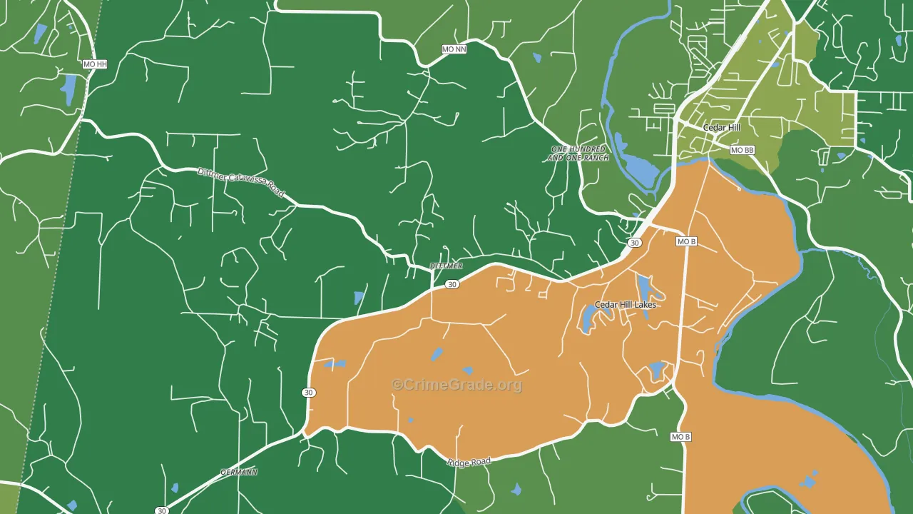 Cedar Hill Lakes, MO Map of Drug-Related Crime Rates
