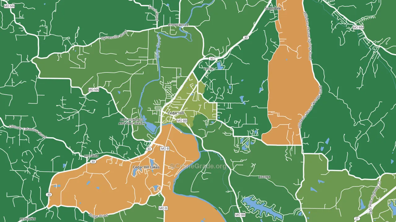 Cedar Hill, MO Map of Drug-Related Crime Rates