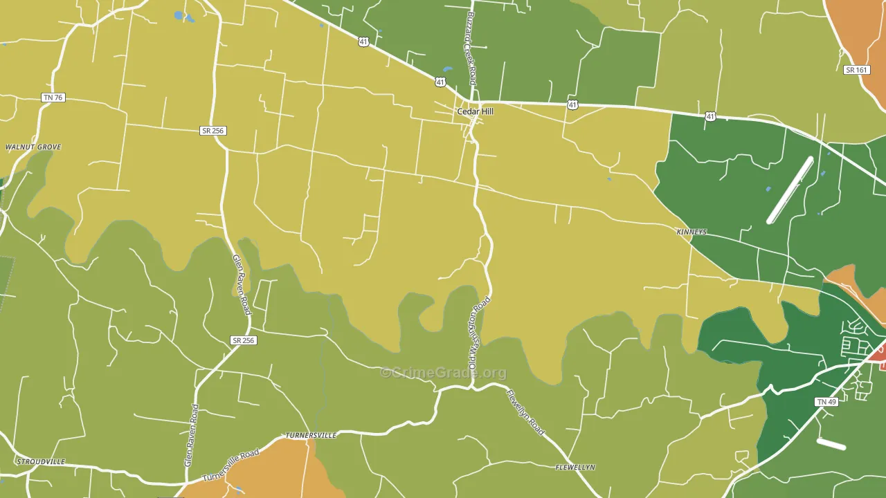 Cedar Hill, TN Map of Drug-Related Crime Rates