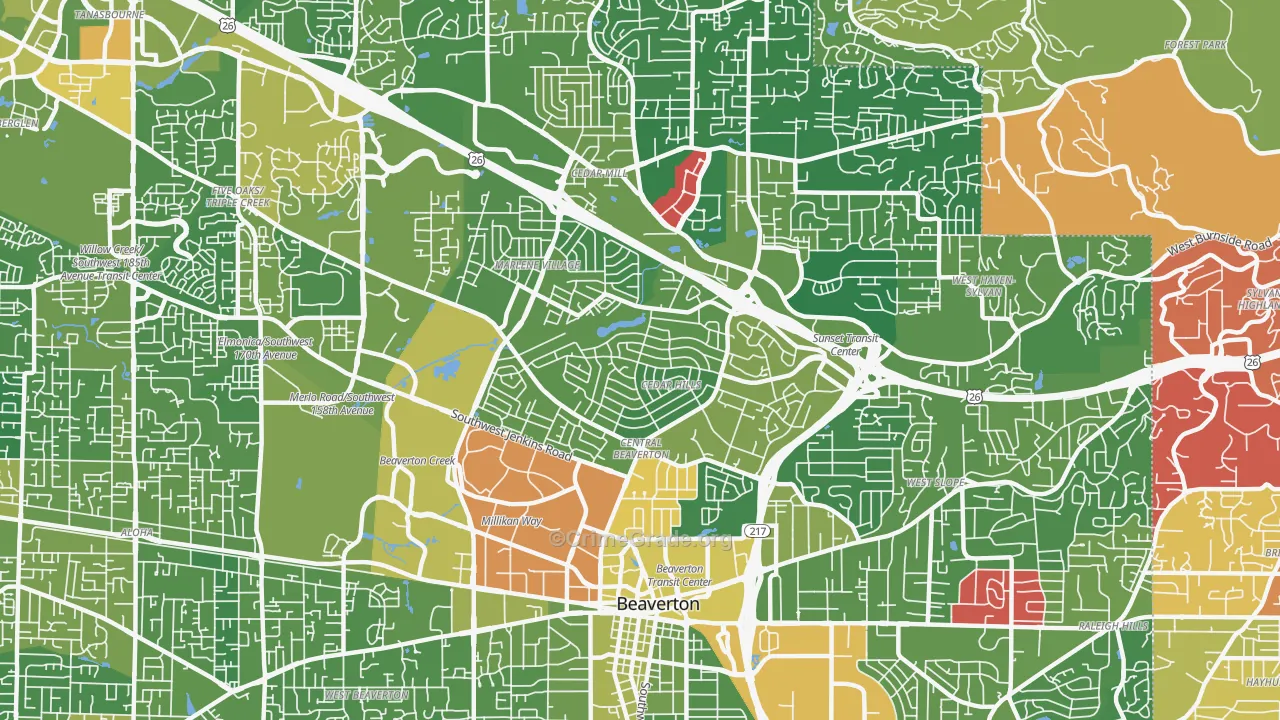 Cedar Hills-Cedar Mill North, Beaverton, OR Map of Drug-Related Crime Rates