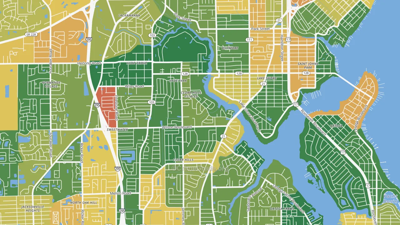 Cedar Hills Estates, Jacksonville, FL Map of Drug-Related Crime Rates
