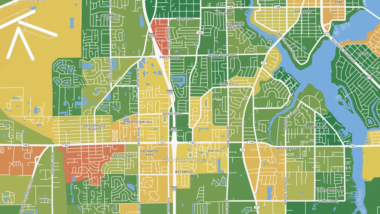Cedar Hills, Jacksonville, FL Map of Drug-Related Crime Rates